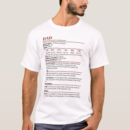 Dungeons & Dragons Dad Stat Block T-Shirt